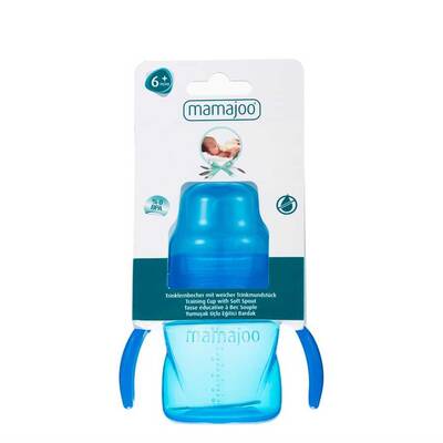 Mamajoo Auslaufsichere Trink-Lernbecher Blau 160ml mit Griff & Anti-Kolik Weicher Schnabel