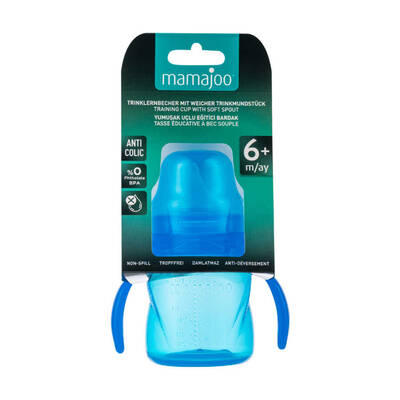 Mamajoo Auslaufsichere Trink-Lernbecher Blau 160ml mit Griff & Anti-Kolik Weicher Schnabel