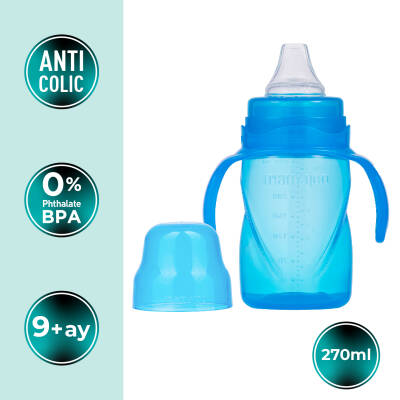 Mamajoo Auslaufsichere Trink-Lernbecher Blau 270ml mit Griff & Anti-Kolik Weicher Schnabel