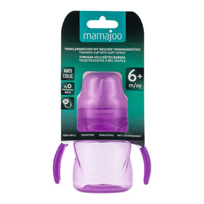 Mamajoo Auslaufsichere Trink-Lernbecher Lila 160ml mit Griff & Anti-Kolik Weicher Schnabel