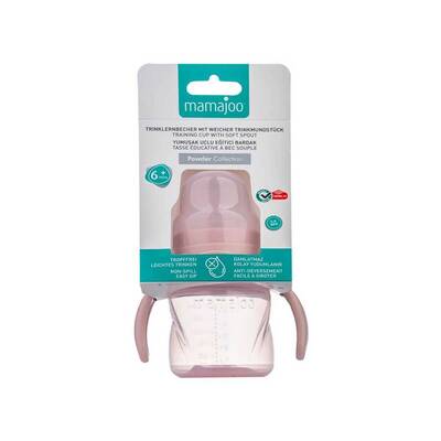 Mamajoo Auslaufsichere Trink-Lernbecher Puderrosa 160ml mit Griff & Anti-Kolik Weicher Schnabel