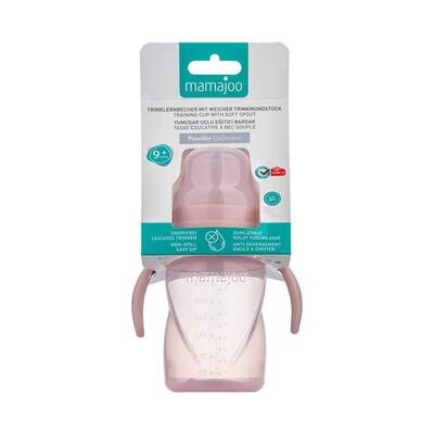 Mamajoo Auslaufsichere Trink-Lernbecher Puderrosa 270ml mit Griff & Anti-Kolik Weicher Schnabel