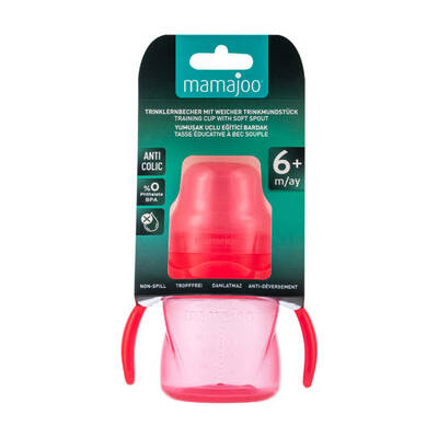 Mamajoo Auslaufsichere Trink-Lernbecher Rosa 160ml mit Griff & Anti-Kolik Weicher Schnabel