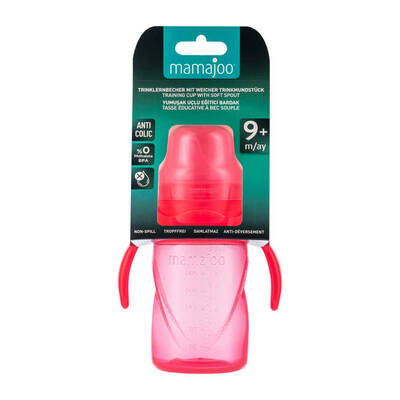 Mamajoo Auslaufsichere Trink-Lernbecher Rosa 270ml mit Griff & Anti-Kolik Weicher Schnabel