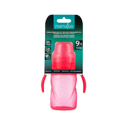 Mamajoo Auslaufsichere Trink-Lernbecher Rosa 270ml mit Griff & Anti-Kolik Weicher Schnabel