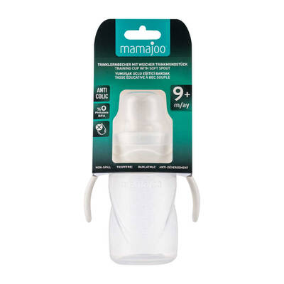 Mamajoo Auslaufsichere Trink-Lernbecher Transparent 270ml mit Griff & Anti-Kolik Weicher Schnabel