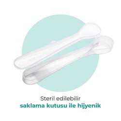 Mamajoo Beslenme Kaşığı, Powder Blue, İkili | Ergonomik Tasarım, Hijyenik Saklama Kutulu - Thumbnail