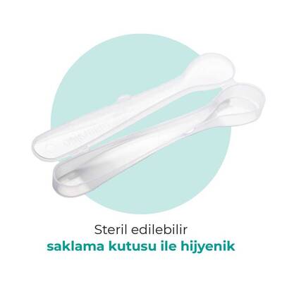 Mamajoo Beslenme Kaşığı, Powder Blush, İkili | Ergonomik Tasarım, Hijyenik Saklama Kutulu