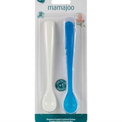 Mamajoo 2 x Fütterungslöffel Blau & Aufbewahrungsbox