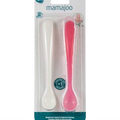 Mamajoo 2 x Fütterungslöffel Rosa & Aufbewahrungsbox