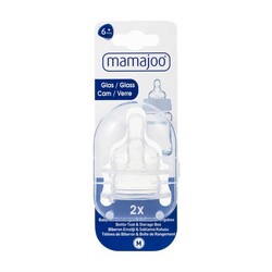 Mamajoo - Mamajoo Glasflaschensauger & Aufbewahrungsbox / 6+ Monate, Medium, 2er-Pack