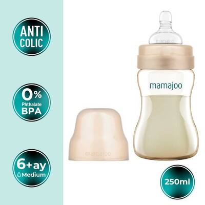 Mamajoo Gold Plus Biberon 250 ml & Anti-Kolik Silikon Biberon Emziği M