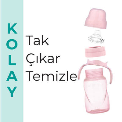 Mamajoo Kulplu Akıtmaz Eğitici Bardak Powder Pink 270 ml & Anti-Kolik Bardak Ucu