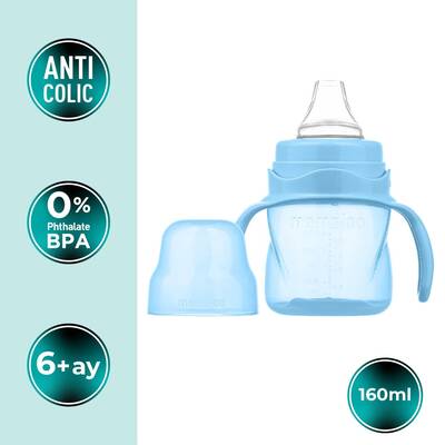 Mamajoo Kulplu Eğitici Bardak, 160 ml, Powder Blue, Anti-Kolik | Akıtmaz Tasarım