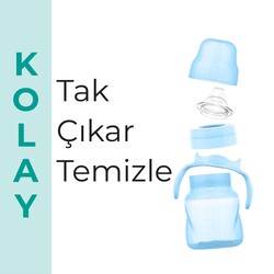 Mamajoo Kulplu Eğitici Bardak, 160 ml, Powder Blue, Anti-Kolik | Akıtmaz Tasarım - Thumbnail