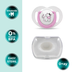 Mamajoo Orthodontic Design Soother Cow & Pink with Storage Box / 0+ Months - Thumbnail