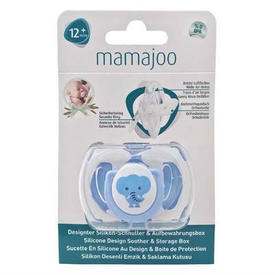 Mamajoo Orthodontic Design Soother Elephant & Blue with Storage Box / 0+ Months