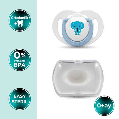 Mamajoo Orthodontic Design Soother Elephant & Blue with Storage Box / 0+ Months