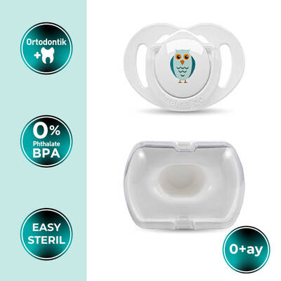 Mamajoo Orthodontic Design Soother Owl & White with Storage Box / 0+ Months