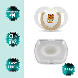 Mamajoo Orthodontic Design Soother Tiger & Ecru with Storage Box / 0+ Months - Thumbnail