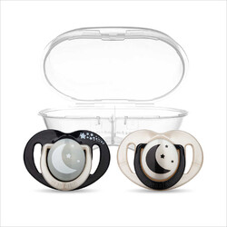 Mamajoo Orthodontic Design Soothers Black & Pearl with Sterilization & Storage Box / Night & Day 0+ months - Thumbnail