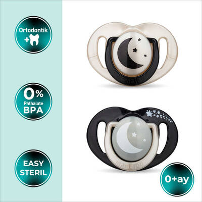 Mamajoo Orthodontic Design Soothers Black & Pearl with Sterilization & Storage Box / Night & Day 0+ months