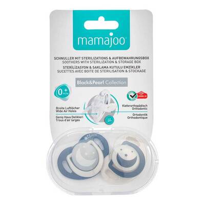 Mamajoo Orthodontic Design Soothers Black & Pearl with Sterilization & Storage Box / Night & Day 0+ months