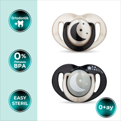 Mamajoo Orthodontic Design Soothers Black & Pearl with Sterilization & Storage Box / Night & Day 0+ months - Thumbnail