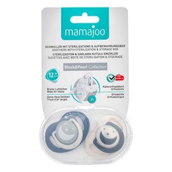 Mamajoo Orthodontic Design Soothers Black & Pearl with Sterilization & Storage Box / Night & Day 12+ months - Thumbnail