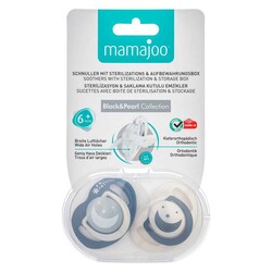 Mamajoo Orthodontic Design Soothers Black & Pearl with Sterilization & Storage Box / Night & Day 6+ months - Thumbnail