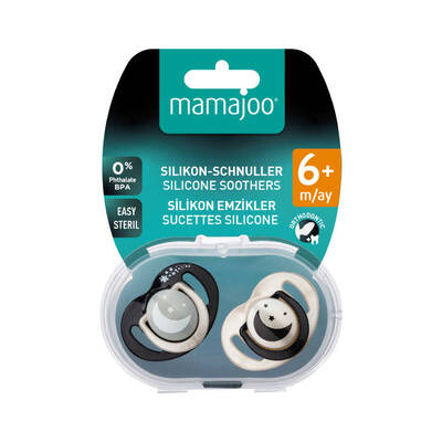 Mamajoo Orthodontic Design Soothers Black & Pearl with Sterilization & Storage Box / Night & Day 6+ months