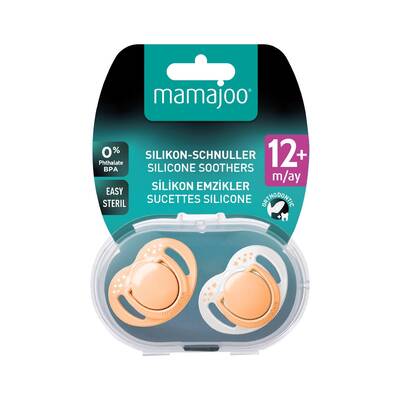 Mamajoo Ortodontik Emzik, 12+ Ay, Powder Blush, İkili | Geniş Hava Delikli, Saklama ve Sterilizasyon Kutulu