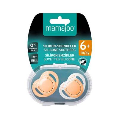 Mamajoo Ortodontik Emzik, 6+ Ay, Powder Blush, İkili | Geniş Hava Delikli, Saklama ve Sterilizasyon Kutulu