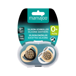 Mamajoo Doppel kieferorthopädische Design Schnuller Beige Leopard mit Sterilisations- und Aufbewahrungsbox / 0+ Monate - Thumbnail