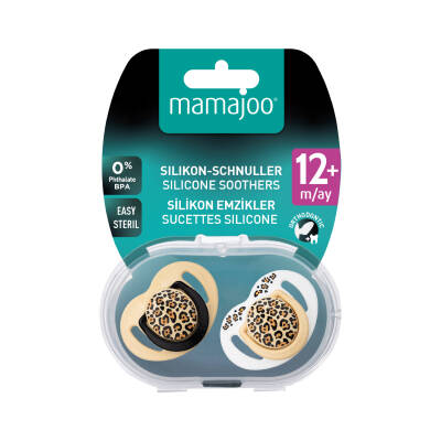 Mamajoo kieferorthopädische Design Schnuller Beige Leopard mit Sterilisations- und Aufbewahrungsbox / 12+ Monate