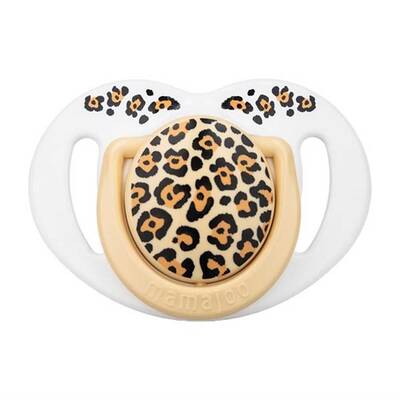 Mamajoo kieferorthopädische Design Schnuller Beige Leopard mit Sterilisations- und Aufbewahrungsbox / 6+ Monate