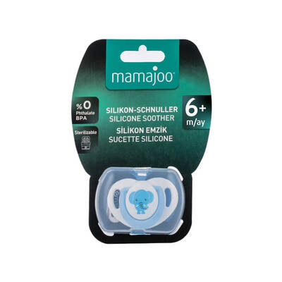 Mamajoo Schnuller im kieferorthopädischen Design Elefant & Blau mit Aufbewahrungsbox / 6+ Monate