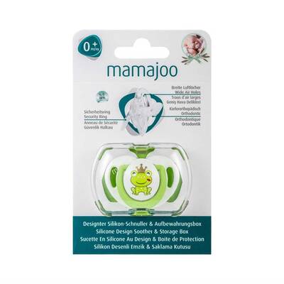 Mamajoo Schnuller im kieferorthopädischer Design Froschkönig & Grün mit Aufbewahrungsbox / 0+ Monate