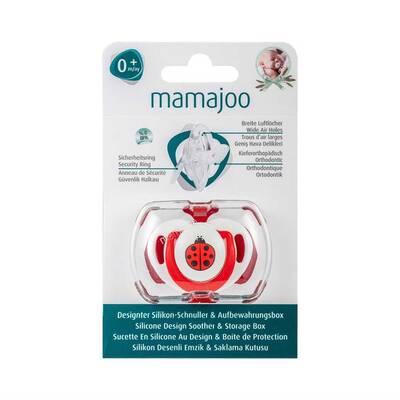 Mamajoo Schnuller im kieferorthopädischer Design Marienkäfer & Rot mit Aufbewahrungsbox / 0+ Monate