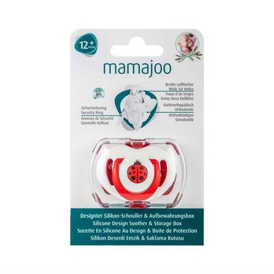 Mamajoo Schnuller im kieferorthopädischer Design Marienkäfer & Rot mit Aufbewahrungsbox / 12+ Monate