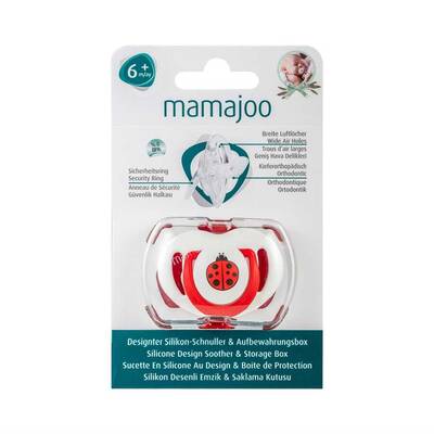 Mamajoo Schnuller im kieferorthopädischer Design Marienkäfer & Rot mit Aufbewahrungsbox / 6+ Monate