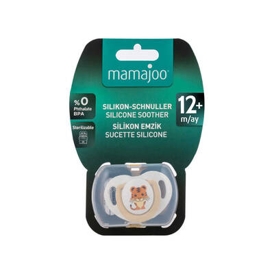 Mamajoo Schnuller im kieferorthopädischer Design Tiger & Ecru mit Aufbewahrungsbox / 12+ Monate