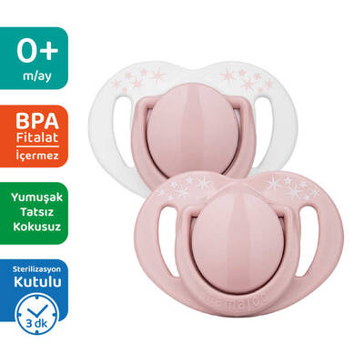 Mamajoo Sterilizasyon & Saklama Kutulu Powder Pink Desenli İkili Ortodontik Emzik / 0 Ay+