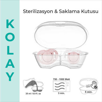 Mamajoo Sterilizasyon & Saklama Kutulu Powder Pink Desenli İkili Ortodontik Emzik / 0 Ay+