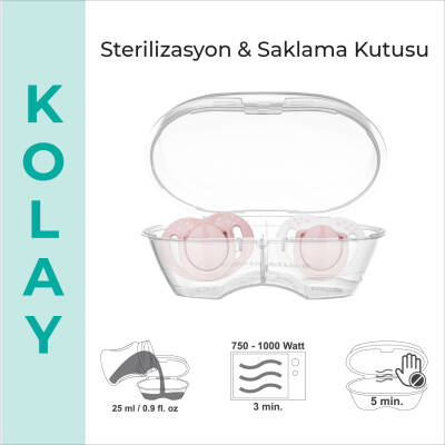 Mamajoo Sterilizasyon & Saklama Kutulu Powder Pink Desenli İkili Ortodontik Emzik / 0 Ay+