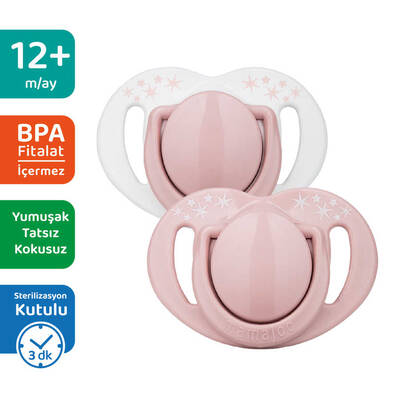 Mamajoo Sterilizasyon & Saklama Kutulu Powder Pink Desenli İkili Ortodontik Emzik / 12 Ay+