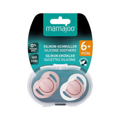 Mamajoo Sterilizasyon & Saklama Kutulu Powder Pink Desenli İkili Ortodontik Emzik / 6 Ay+